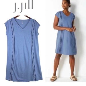 Pure Jill J.Jill Shift Dress Blue Embroidered Cap Sleeve Stretch Size Medium